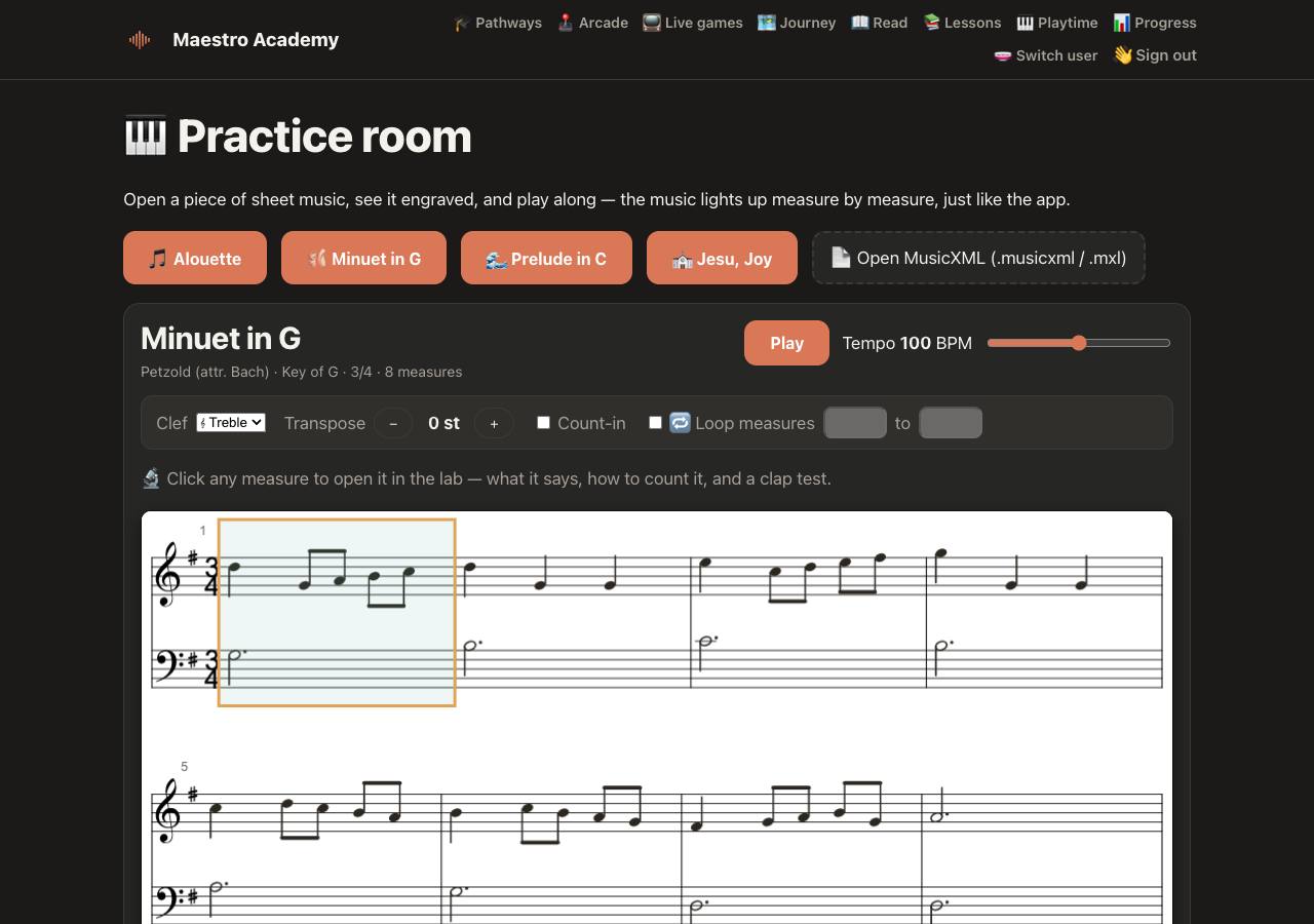 The Score Lab: engraved sheet music with the measure-analysis panel